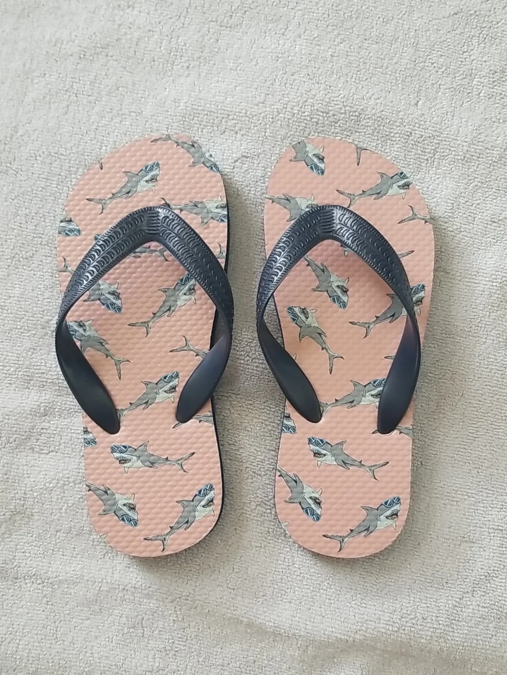 Old Navy Shark Print Pink Flip Flops- Never Worn!